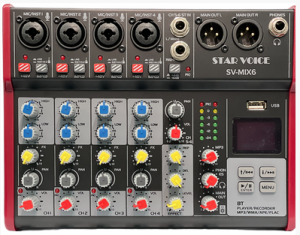 מיקסר סאונד אנלוגי 6 ערוצים הכולל אפקטים,Star Voice SV-MIX6 BT, USB,AUX