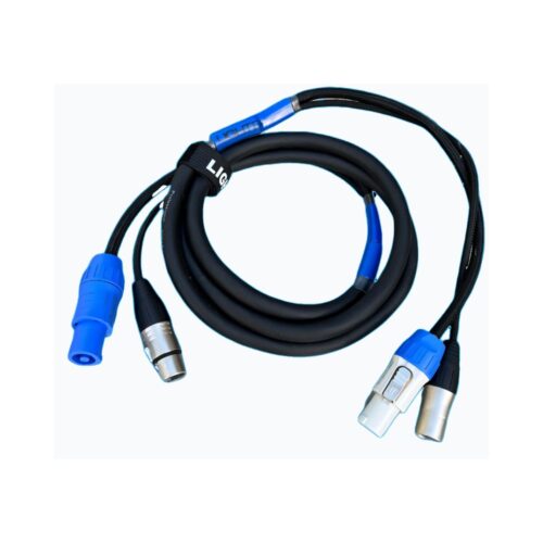 כבל מתח משולב DMX עם מחברי POWERCON כחול ואפור באורך 2 מטרים מבית LIGHTEK דגם PDC-2