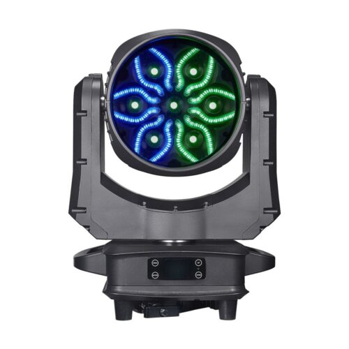 4 פנסי מובינג AURA 760B עם אפקט קליידוסקופי 7x60W RGBW + 180x0.2W RGB צבע גוף שחור כולל מארז