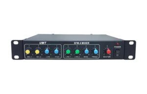 מיקסר קומפקטי 2 כניסות מיק’, 2 כניסות LINE גיבוי 12V חיבור מערכת כריזה והגברה לחרום