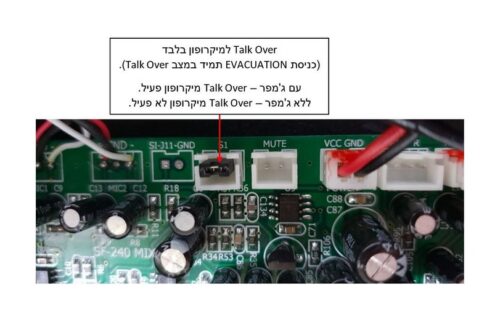 מיקסר קומפקטי 2 כניסות מיק', 2 כניסות LINE גיבוי 12V חיבור מערכת כריזה והגברה לחרום