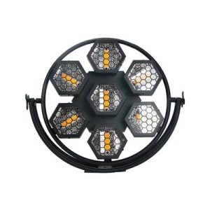 פנס רטרו 7 עיניים בתצורת מאוורר הכולל 7xCOB 50W White LED ו- 63×0.3W SMD RGB LED