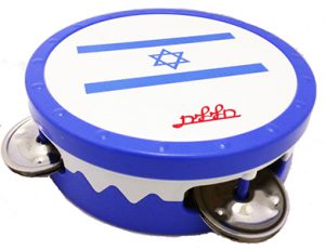 טמבורין דגל ישראל עם עור בקוטר 14 סמ ו- 3 זוגות מצלצלים Halilit MT604IL