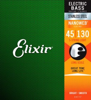 סט 5 מיתרים לבס ELIXIR 14777 NANOWEB STAINLESS STEEL 45-130
