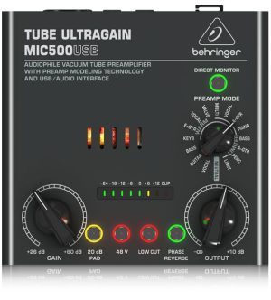 ממשק אודיו עם קדם-מגבר שפופרתי Behringer MIC500USB