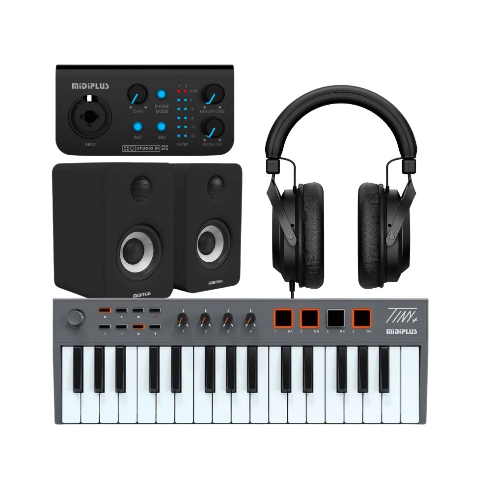 חבילת אולפן ביתי למתחילים MiDiPlus Studio MKR עם מקלדת שליטה ומוניטורים
