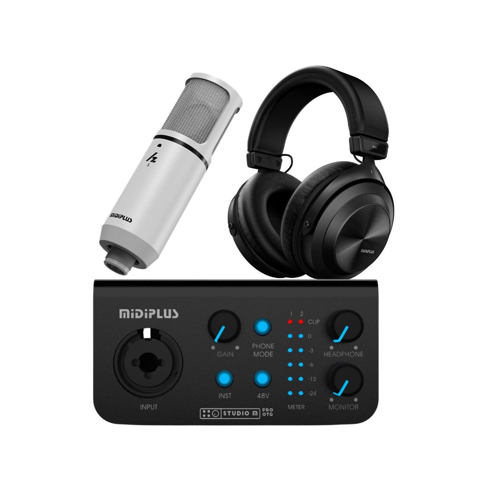 חבילת אולפן ביתי למתחילים MiDiPlus Studio MV עם מיקרופון קונדנסור