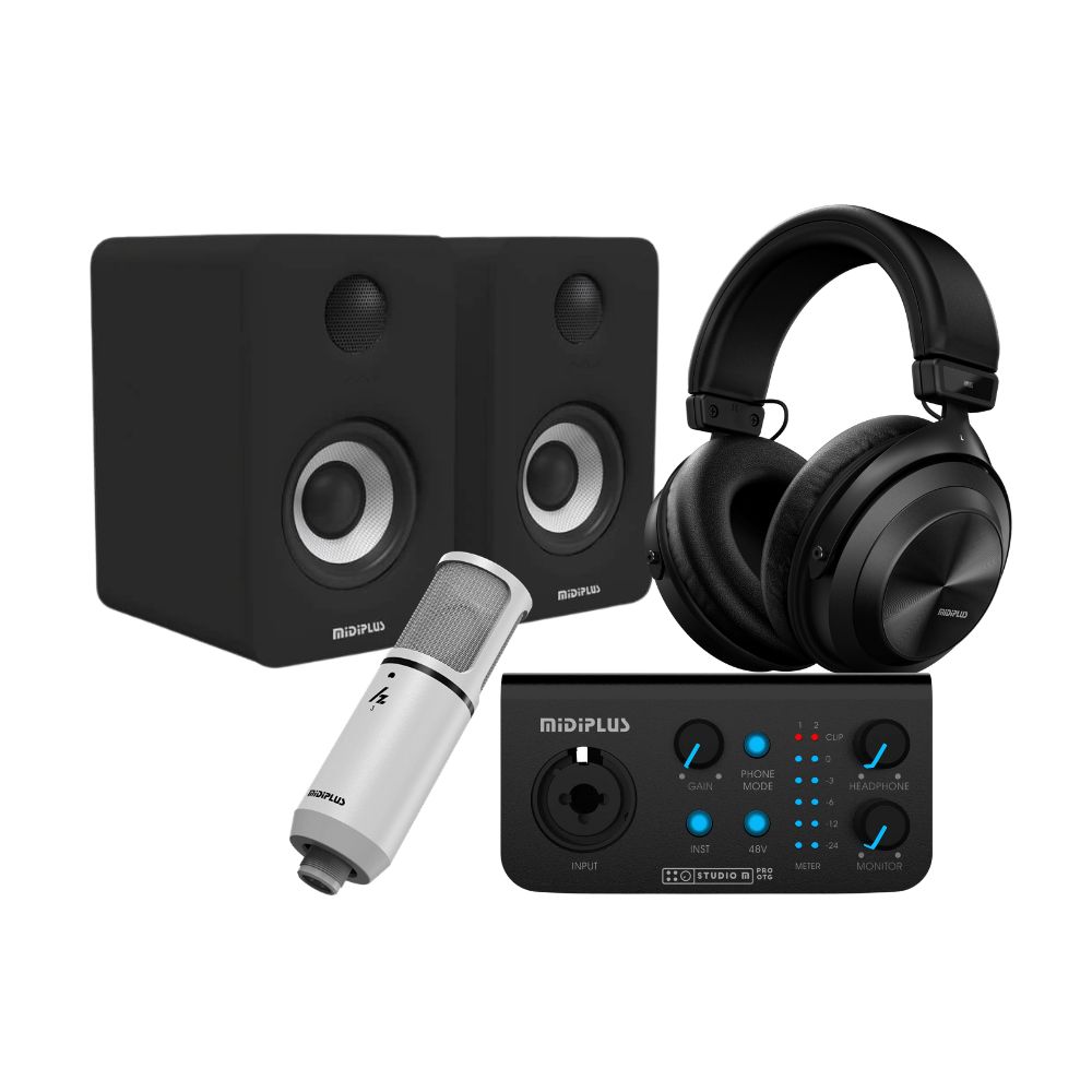 חבילת אולפן ביתי למתחילים MiDiPlus Studio MVR עם מיקרופון קונדנסור ומוניטורים