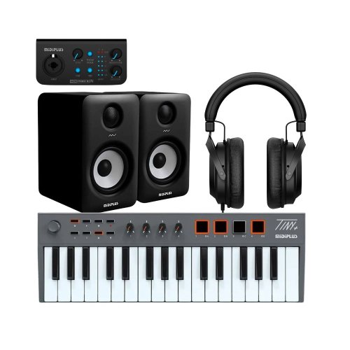 חבילת אולפן ביתי מקצועית MiDiPlus Studio PKR עם מקלדת שליטה ומוניטורים