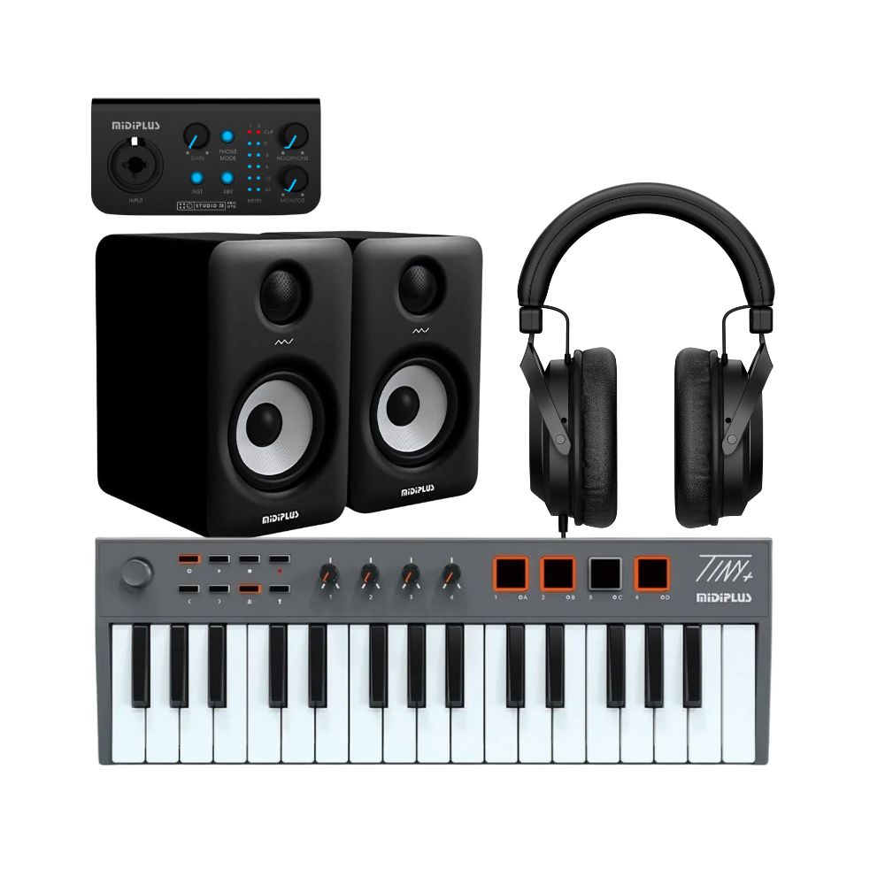 חבילת אולפן ביתי מקצועית MiDiPlus Studio PKR עם מקלדת שליטה ומוניטורים