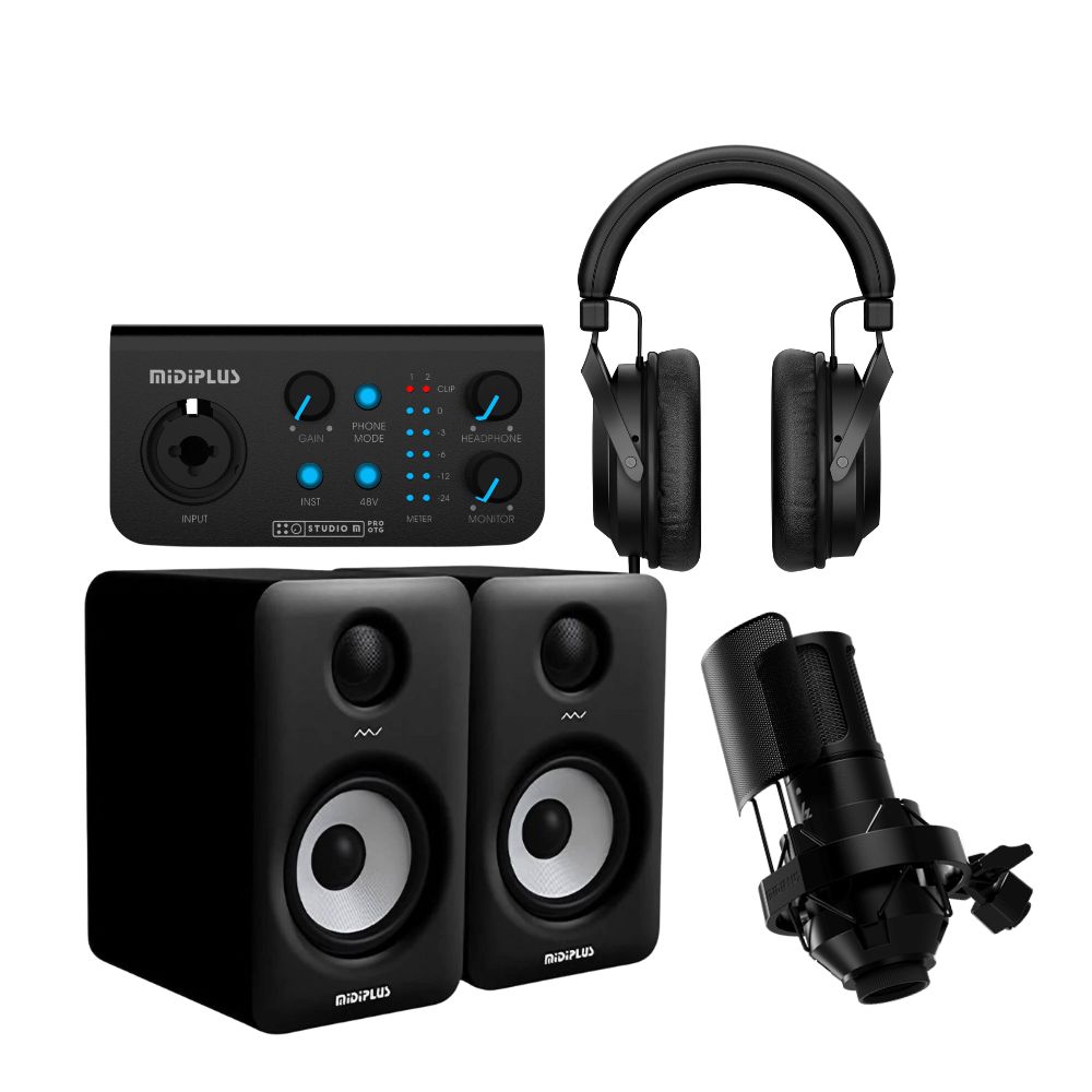 חבילת אולפן ביתי מקצועית MiDiPlus Studio PVR עם מיקרופון קונדנסור ומוניטורים