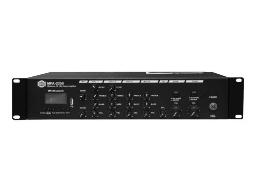 מגבר כריזה 4 כניסות 2 אזורים SHOW MPA-2250 MP3/BT/USB 2x250W