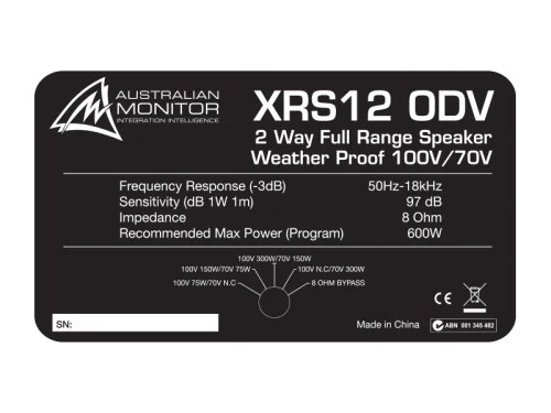 רמקול פאסיבי מוגן מים בארגז דקורטיבי קשיח להתקנות פנים וחוץ ושנאי קוו AUSTRALIAN MONITOR XRS-12 ODV