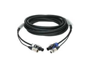כבל היברידי מוכן באורך 20 מטרים הכולל כבל 3PIN DMX + מחברי POWERCON כחול ואפור מבית KLOTZ