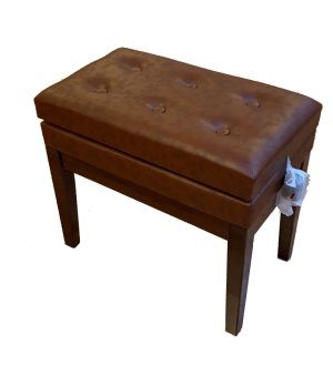 כיסא לפסנתר חום מבריק  Walnut  ריפוד דמוי עור עם תא אחסון HY PJ007