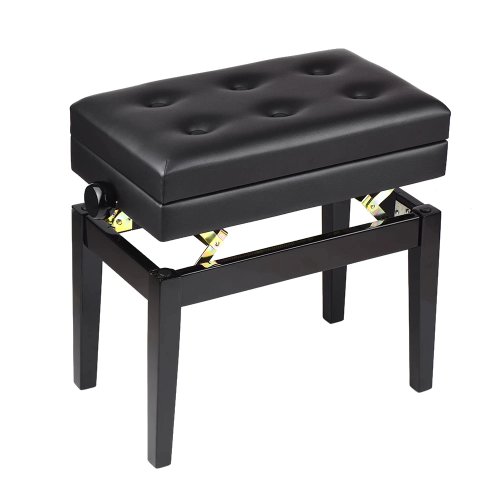 כיסא לפסנתר שחור ריפוד דמוי עור עם תא אחסון HY PJ007