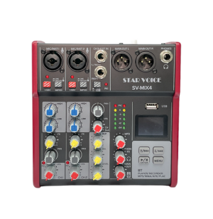מיקסר סאונד אנלוגי 4 ערוצים הכולל , BT ,USB,AUX, הקלטה Star Voice SV-MIX4